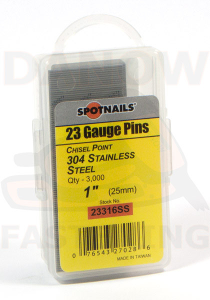 1” Stainless Steel 23 Gauge Headless Pin Nails Spotnails 23316ss