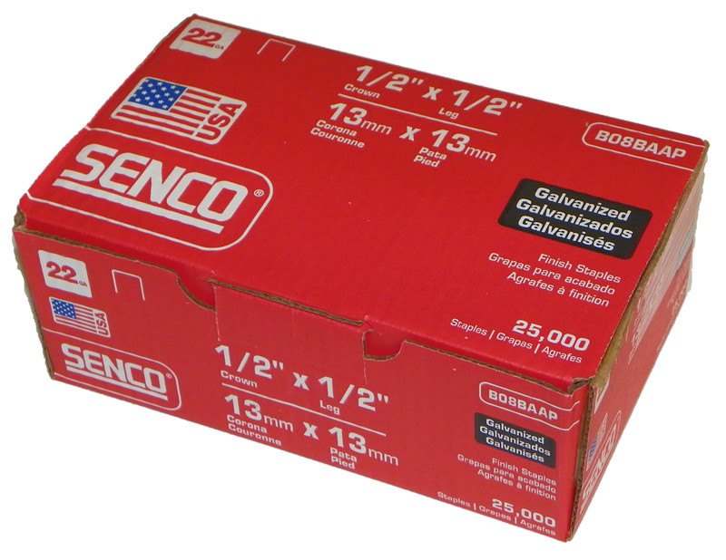 B08BAAP 1/2" Leg 22 Ga. Galv. SENCO Staple - 25,000 Per Box - Danow ...