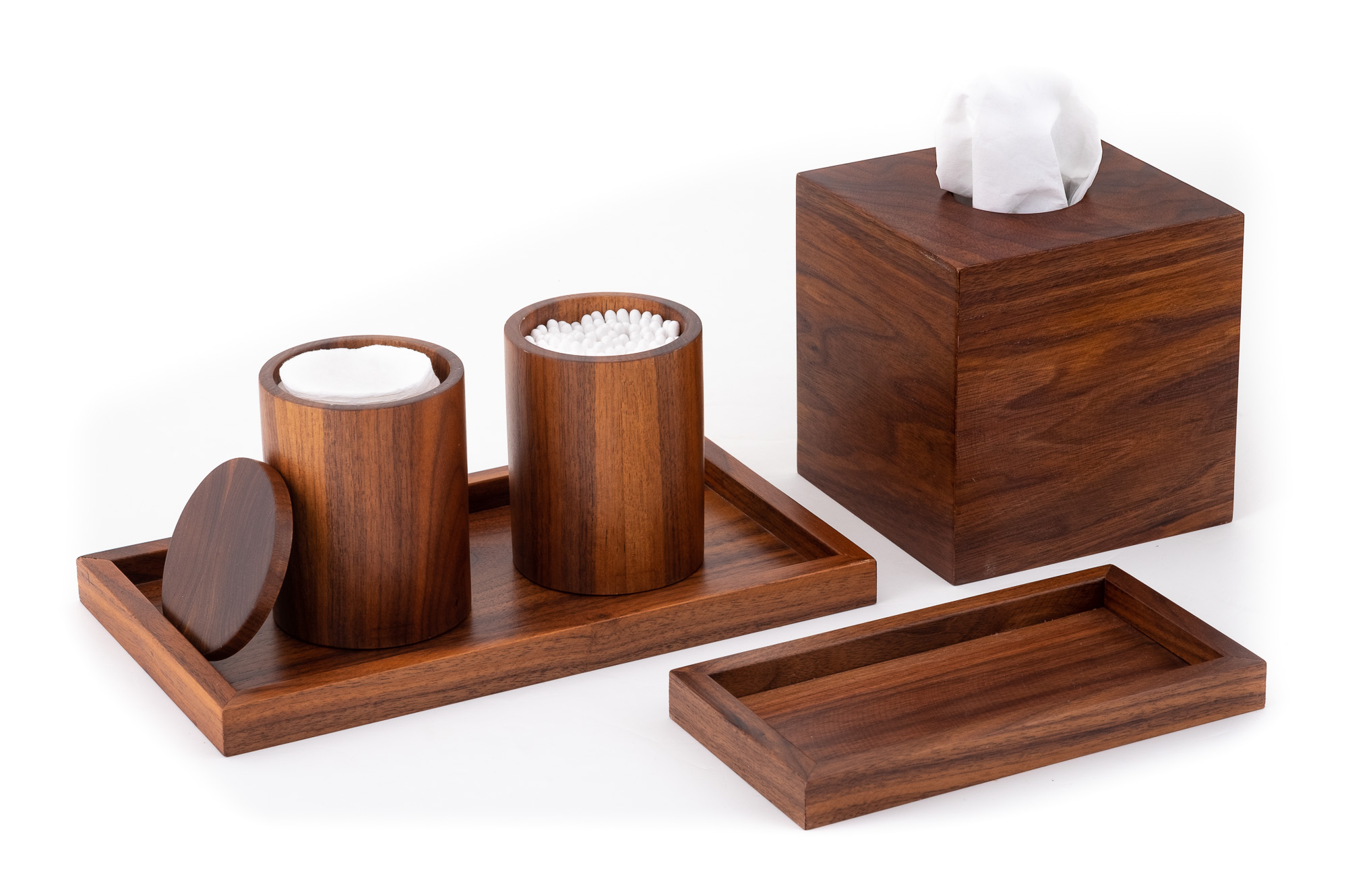 wallnut wood bathroom tray , canister , pump sset hotel