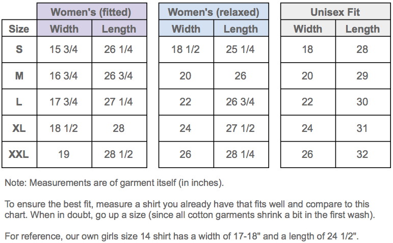 Shirt Sizes Chart