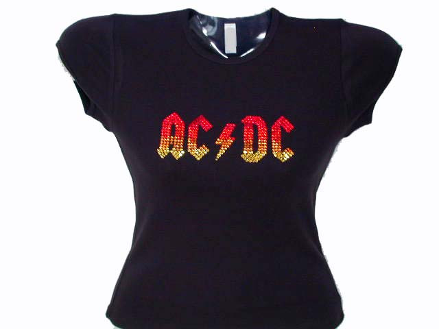 AC DC Logo Swarovski Crystal Rhinestone T Shirt