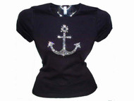 Nautical Boat Anchor Swarovski Crystal Rhinestone T Shirt Top