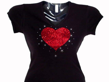 Valentine's Day Heart Swarovski Rhinestone Bling T Shirt