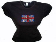 British flag Swarovski crystal rhinestone ladies t shirt