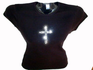 Christian Cross Rhinestone Bling T Shirt