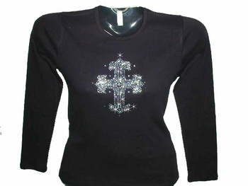 Religous Cross Swarovski Rhinestone Bling T Shirt
