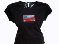 4th of July Patriotic American Flag Swarovski Crystal Rhinestone T Shirt