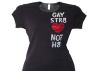 Gay Straight Love Not Hate sparkly rhinestone tee shirt