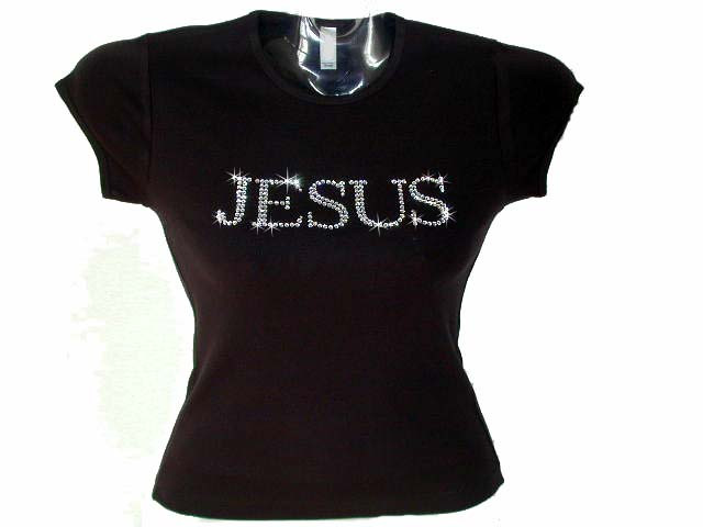 Jesus Swarovski Crystal Rhinestone Christian T Shirt