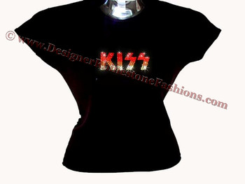 KISS Rock Band logo Swarovski rhinestone concert t shirt
