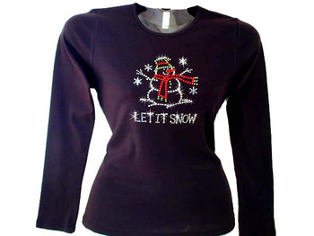 Let It Snow Christmas Holiday Winter Swarovski Crystal Rhinestone T Shirt