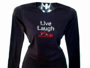 Live Laugh Love Swarovski Crystal Rhinestone Studded T Shirt