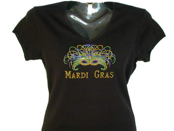 Mardi Gras Mask Swarosvki Rhinestone Bling T shirt