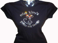 Miss Kitty Pussy Cat Lounge Swarovski Crystal Rhinestone Shirt