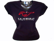 Ford Mustang Running Horse Logo Swarovski Crystal Rhinestone T Shirt