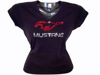 Ford Mustang Running Horse Logo Swarovski Crystal Rhinestone T Shirt