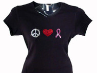 Peace Love Pink Ribbon Swarovski Crystal Rhinestone T Shirt