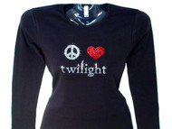 Peace Love Twilight Swarovski Crystal Rhinestone T Shirt