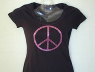 Peace symbol sign Swarovski rhinestone women's tee shirt