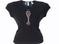 Pink Ribbon Breast Cancer Champagne Glass Swarovski Rhinestone T Shirt