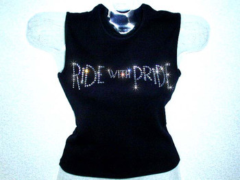 Ride With Pride Swarovski Crystal Rhinestone Tank Top T shirt for Harley riders