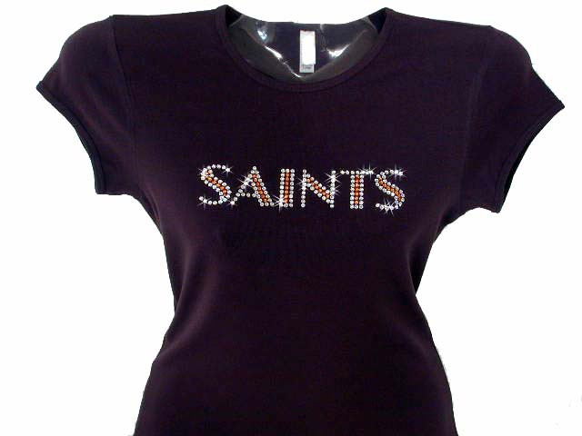 Ladies Saints Swarovski Crystal Bling Studded T Shirt