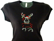 Christmas Reindeer Bling Swarovski Rhinestone T Shirt