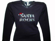 Santa Rocks Bling Swarovski Rhinestone Studded T Shirt