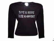 Save A Horse Ride A Cowboy Swarovski Crystal Rhinestone Ladies T Shirt 