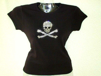 Halloween Skull and Crossbones Swarovski Crystal Rhinestone T Shirt