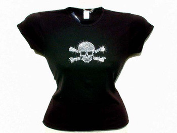 Halloween Skull & Crossbones Pirate Swarovski Crystal Rhinestone T Shirt