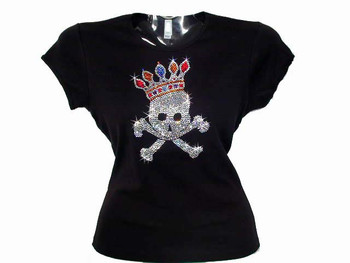 Skull & Crossbones Crown Swarovski Rhinestone T Shirt