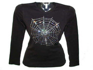 Spider Web Halloween Swarovski Crystal Rhinestone T Shirt 