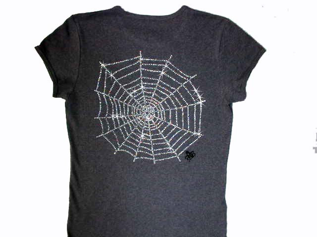 Spider Web Halloween Swarovski Crystal Rhinestone T Shirt