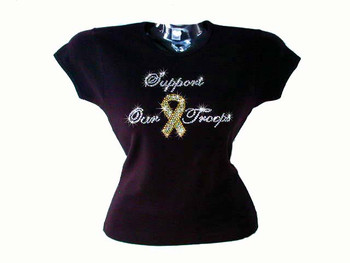 Support Our Troops Yellow Ribbon Swarovski Crystal Rhinestone T Shirt Top