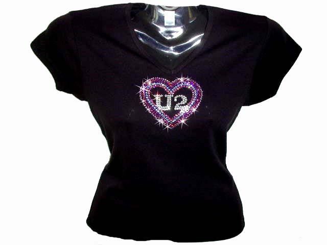 U2 Heart Swarovski Crystal Rhinestone Concert T Shirt