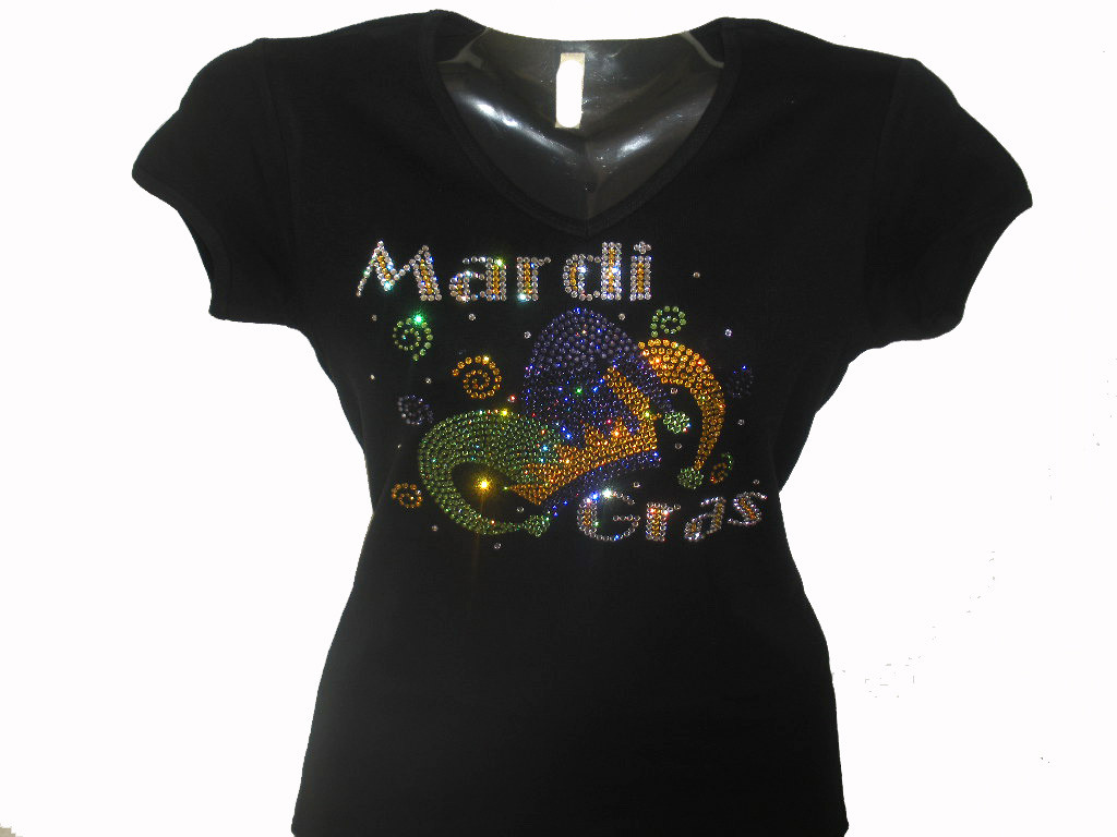 Mardi Gras Swarovski Crystal Rhinestone Bling Sweatshirt or T Shirt