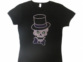 Skull Top Hat Swarovski crystal rhinestone t shirt