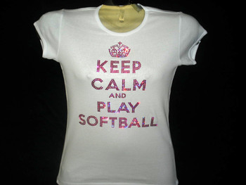 Keep Calm & Play Softball Swarovski rhinestone t shirt
