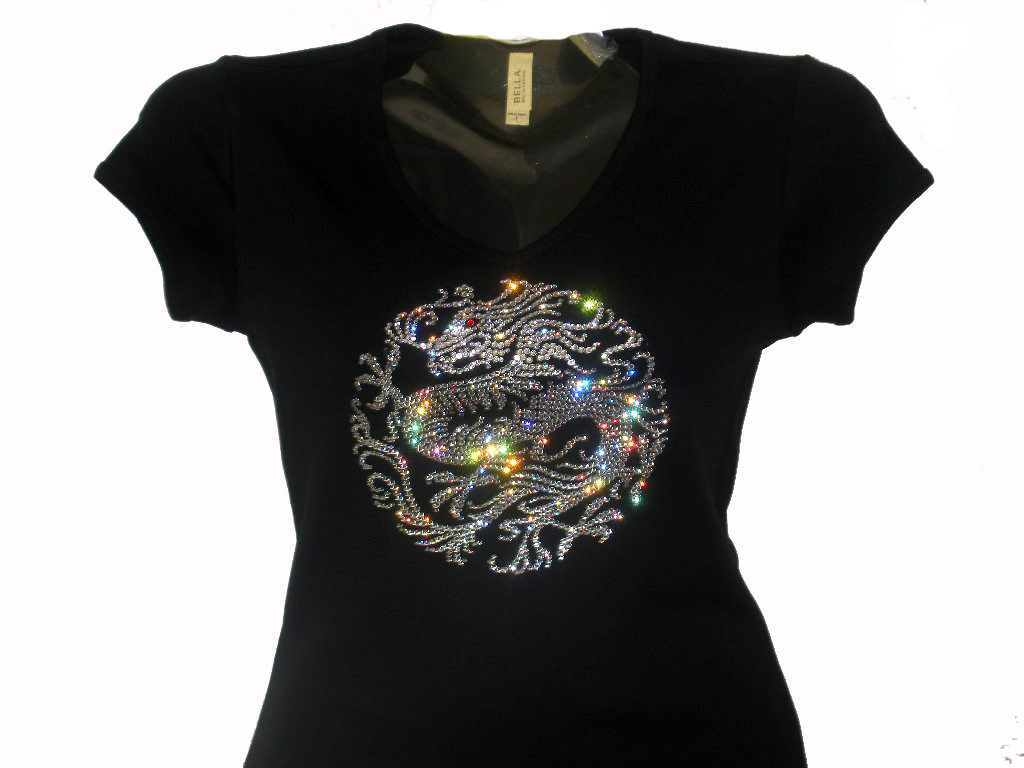 Chinese Dragon Swarovski Crystal Rhinestone T Shirt