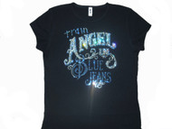 Train Angel In Blue Jeans sparkly rhinestone tee shirt
