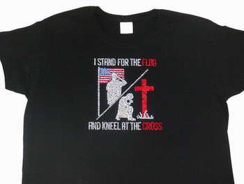 I Stand For the Flag and Kneel For the Cross Swarovski rhinestone t shirt.