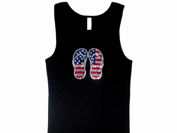 Swarovski crystal flip flops patriotic USA flag rhinestone tank top tee shirt