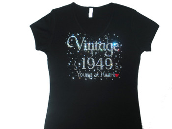 Vintage Birth Year Young At Heart Swarovski Rhinestone T Shirt
