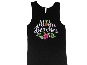 Aloha Beaches Hawaii Sparkly Rhinestone Tank Top T Shirt