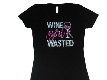 Wine Girl Wasted Sparkly Swarovski Rhinestone Tee Shirt