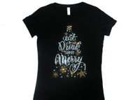 Eat Drink & Be Merry Christmas Women's Rhinestone Tee Shirt