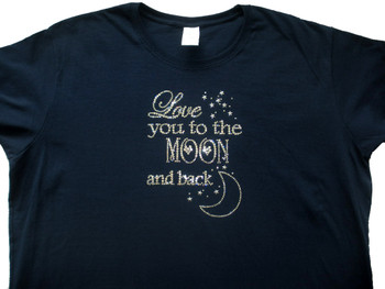 Love you to the moon & back sparkly rhinestone women's t shirt