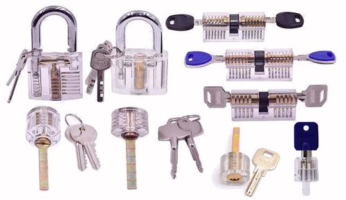SUPER NINE PACK - 9 Assorted Styles Clear View Practice Locks for Lock Picking Practice