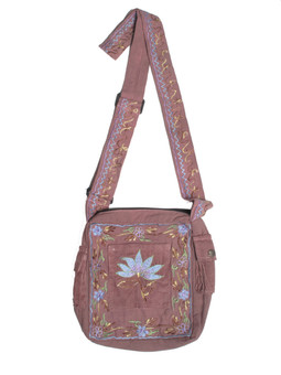 G564 Lotus Embroidered Handbag 8" x 9" x 3"